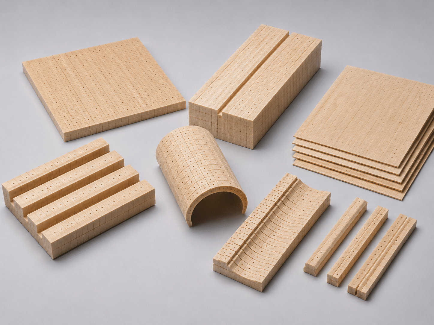 Balsa Core Material Variations Including Curved And Scored Balsa Core Forms